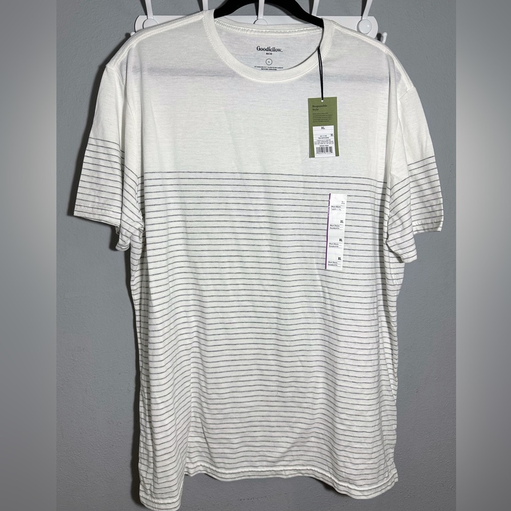 Goodfellow & Co White and Gray Striped Short Sleeve Tee size XL men
